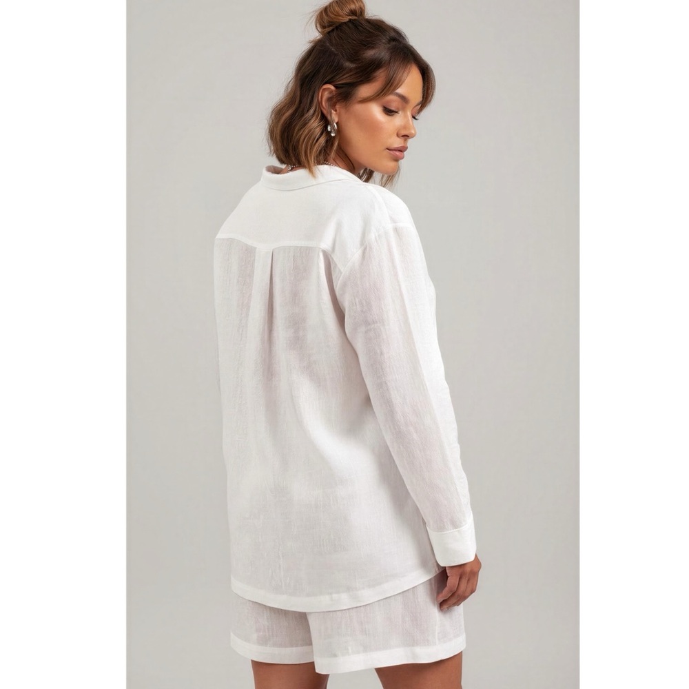 SLEEPER Linen Pajama Set With Shorts, White, XS/S - Picture 5 of 14
